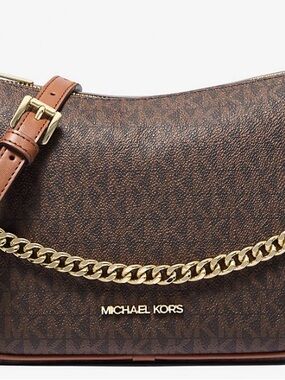 Michael Kors Brown Logo Crossbody with Gold Chain